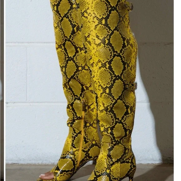 Yellow Snake Print over the knee Boots - Picture 3 of 3